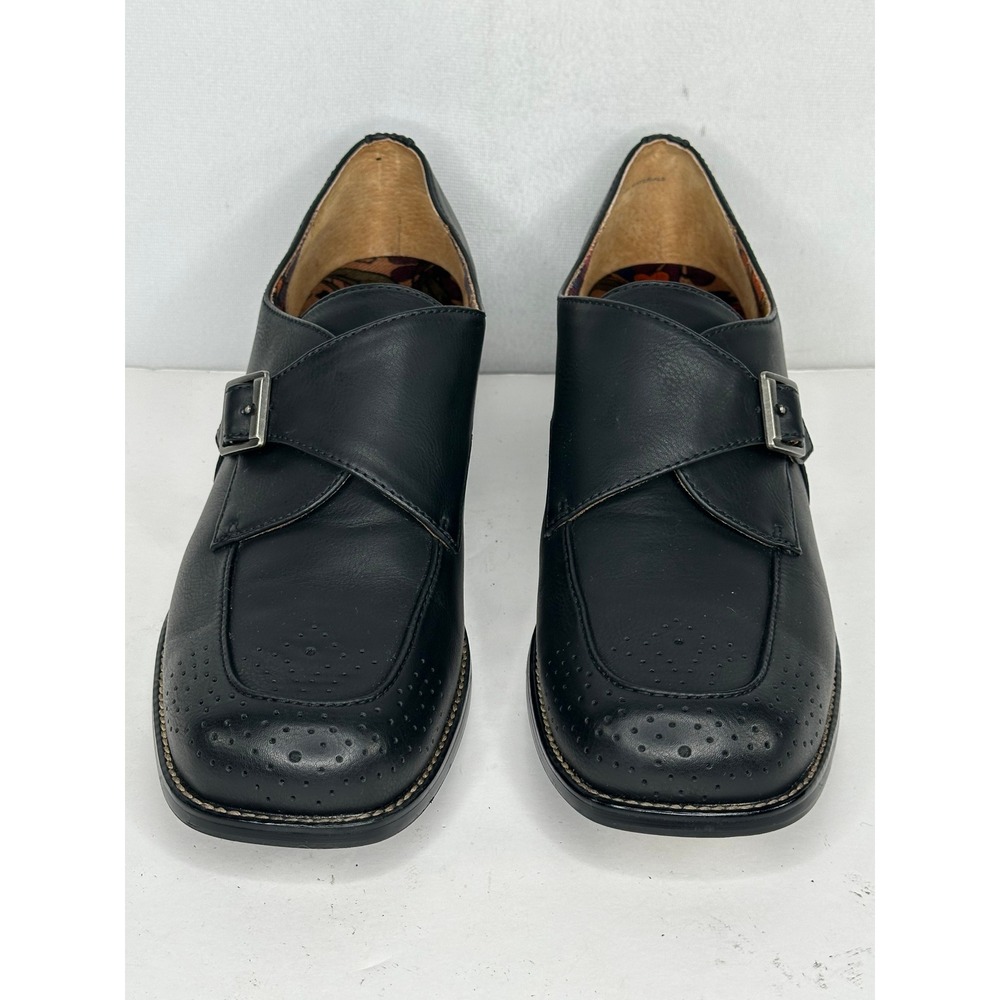 Korks Theodore Black Monk Strap Loafers Floral Square Toe Block Heel Y2K 10M
